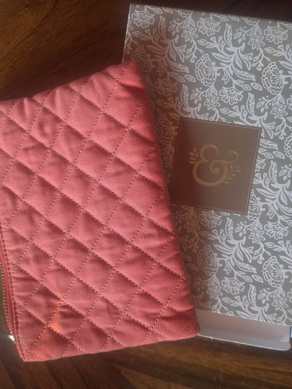 Archer and Olive Coral Quilted Zipper Pouch Or Pencil Case - NWOT